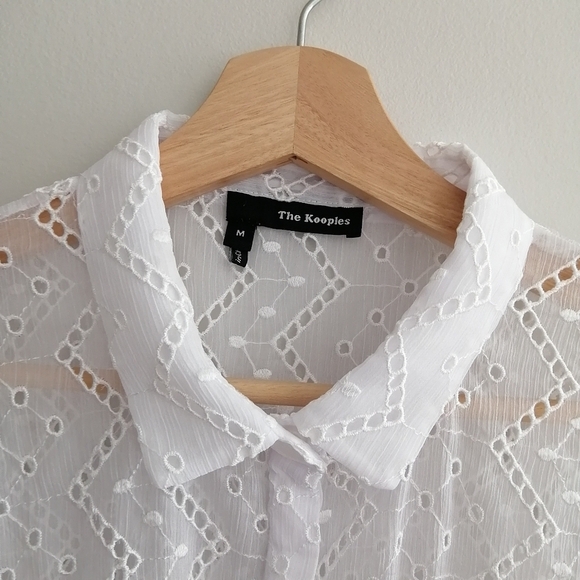 The Kooples Eyelet Embroidery White Button Up Medium - Picture 8 of 16